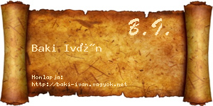 Baki Iván névjegykártya